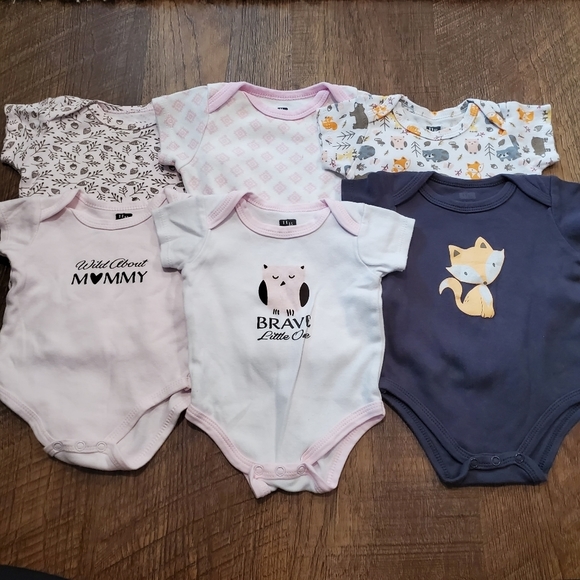 6 Hudson Baby Girl Cotton One Pieces Bodysuits Woodland Owl Fox Wild Bear Racoon